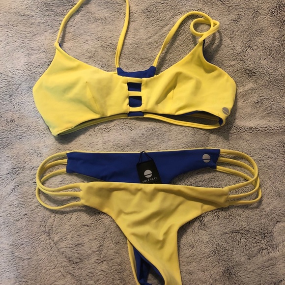 SOLE EAST SWIM BLUE & YELLOW REVERSIBLE BIKINI - Picture 7 of 8